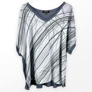 REBEL Gray White Abstract Cold Shoulder V-Neck Blouse